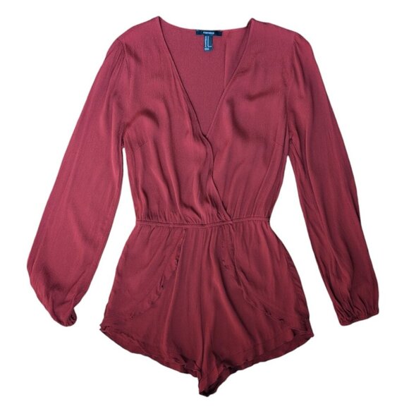 Forever 21 Red Dress/Romper with V-Neck and Long-Sleeves Women Size Medium - Picture 4 of 13